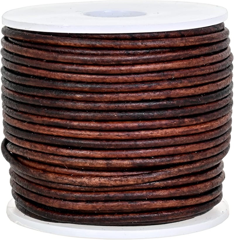 GENIQUE Real/Genuine Round Leather Cord for Jewelry Making, Leather String for Necklace, Bracelets, Braiding (1.5mm, Antique Brown Distressed) - Image 2